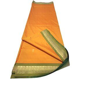 Deep Orange and Green Saree - Unstitched  - NEW